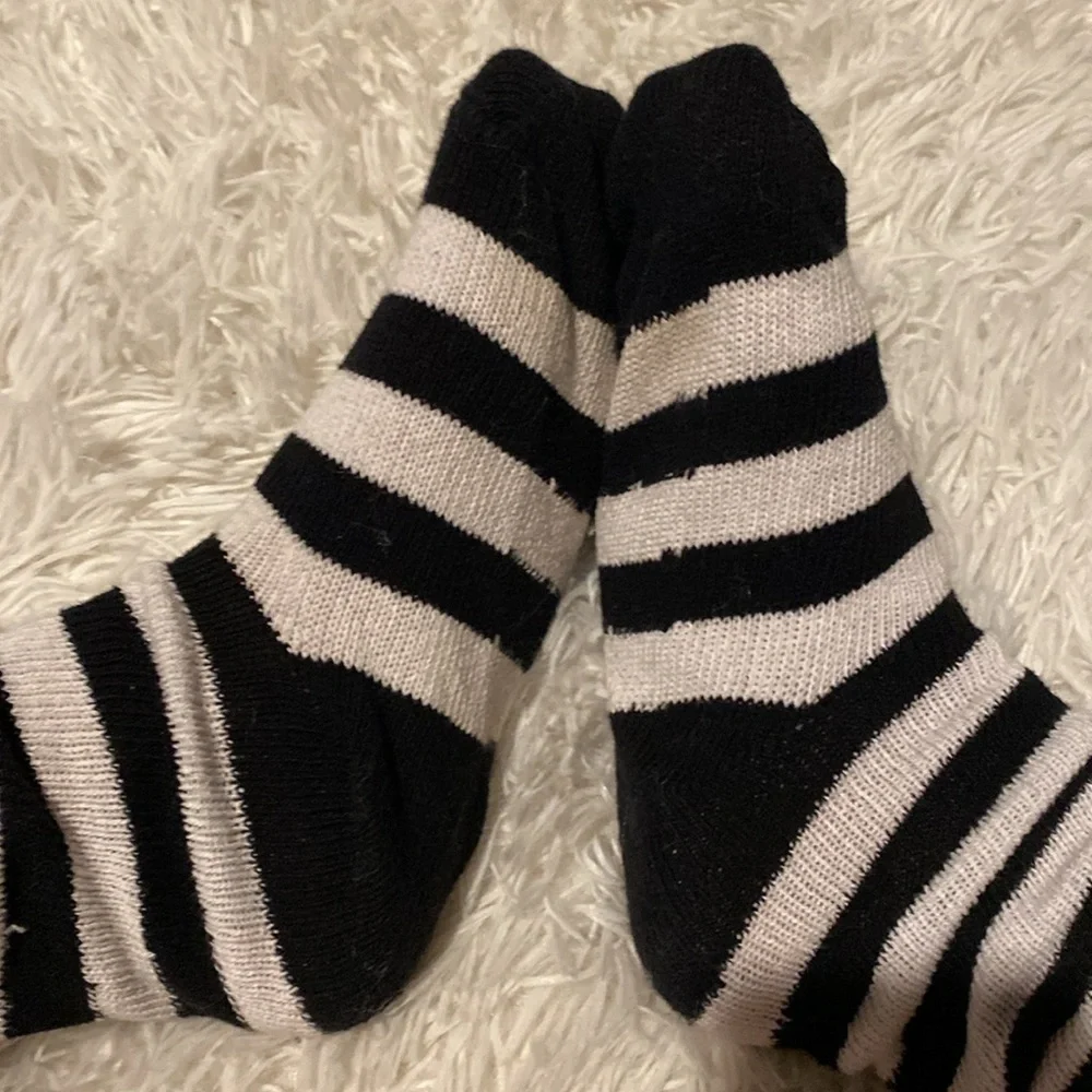 Thigh high thick sweater knit striped socks